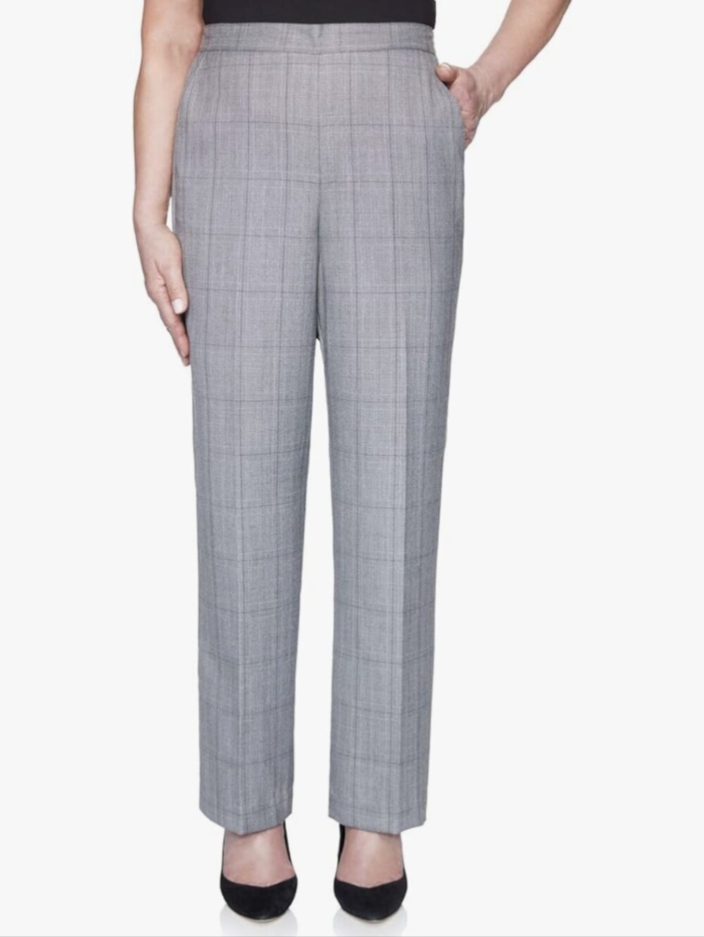 Alfred Dunner Women's Size 16 Gray Plaid Pull-On Dress Pants Career Trousers